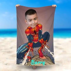 Lofaris Personalized Photo Face Spinning Spiderman Beach Towel