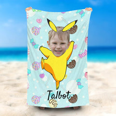 Lofaris Personalized Pikachu Boy Beach Towel With Photo