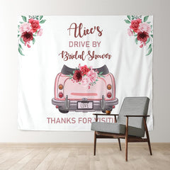 Lofaris Personalized Pink Car And Floral Bridal Shower Backdrop