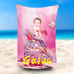 Lofaris Personalized Pink Mermaid Princess Gift Beach Towel