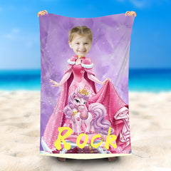 Lofaris Personalized Pink Sleep Beauty Girl Horse Beach Towel