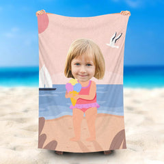 Lofaris Personalized Pink Swimsuit Girl Ice Cream Beach Towel