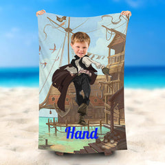 Lofaris Personalized Pirate Captain Jake Boy Face Beach Towel