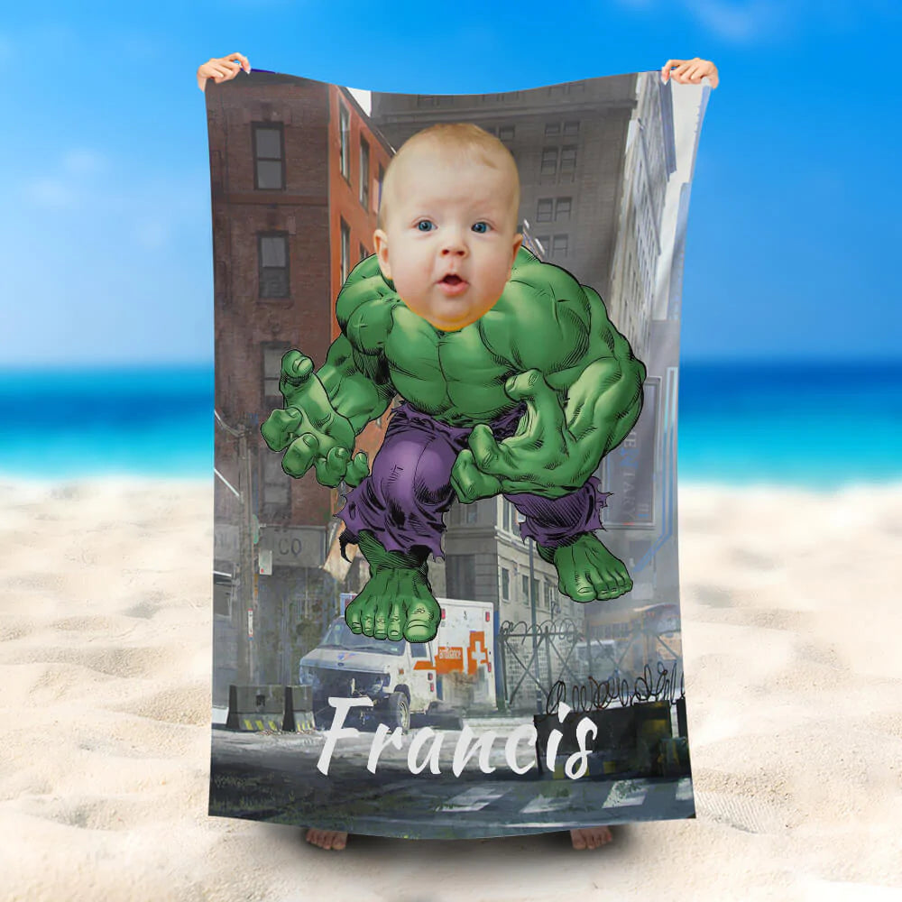 Lofaris Personalized Power Hulk Boy Building Beach Towel