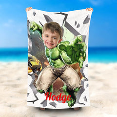 Lofaris Personalized Powerful Hulk Through Wall Beach Towel