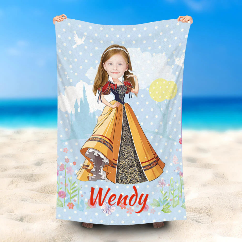 Lofaris Personalized Princess Snow White Dots Beach Towel