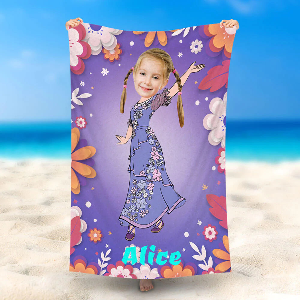 Lofaris Personalized Purple Dress Beauty Floral Beach Towel