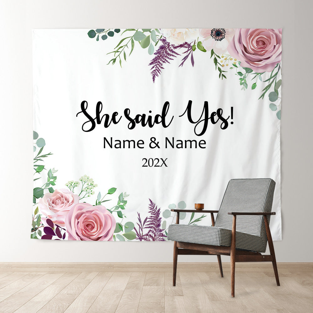 Lofaris Personalized Purple Floral Wedding Backdrop Decor Banner