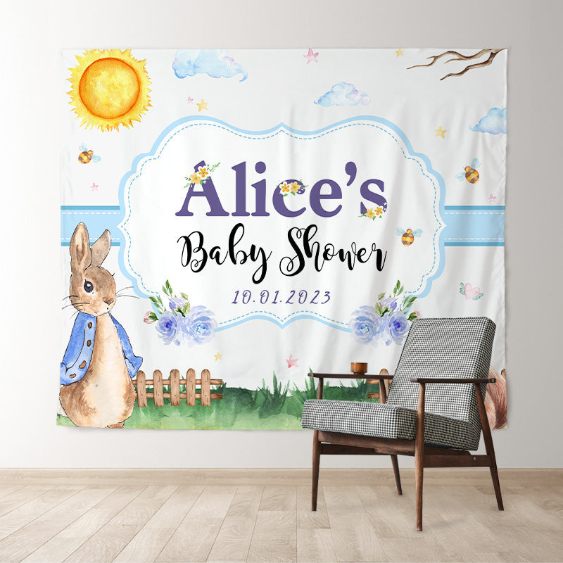 Lofaris Personalized Purple Rabbit Tale Baby Shower Backdrop