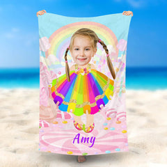 Lofaris Personalized Rainbow Tutu Dress Girl Beach Towel