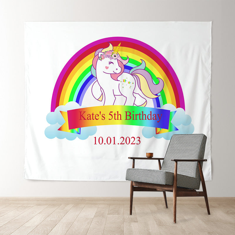 Lofaris Personalized Rainbow Unicorn Birthday Backdrop For Girl