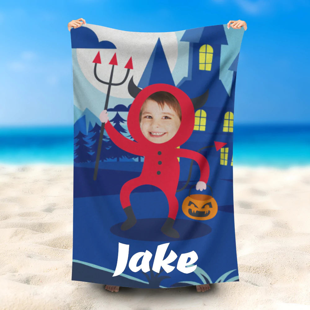 Lofaris Personalized Red Devil Boy Moonlit Night Beach Towel