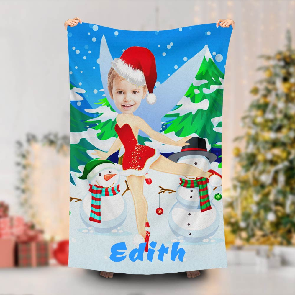 Lofaris Personalized Red Santa Fairy Snowman Face Beach Towel