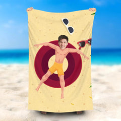 Lofaris Personalized Red Swimming Ring Yellow Beach Towel