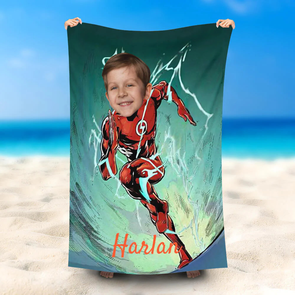 Lofaris Personalized Running Flashman Green Beach Towel With Name