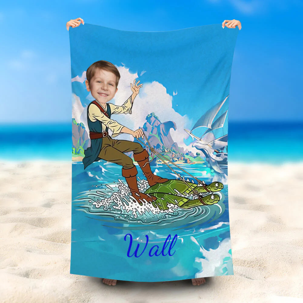 Lofaris Personalized Sailing Captain Jake Boy Beach Towel