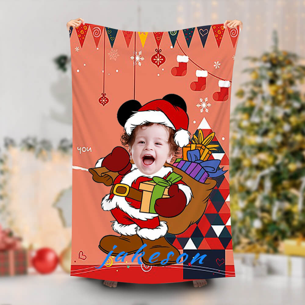 Lofaris Personalized Santa Mickey Beach Towel With Photo