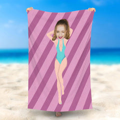 Lofaris Personalized Sexy Bikini Beauty Stripe Beach Towel