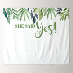 Lofaris Personalized She Said Yes Bohemian Greenery Succulent Backdrop