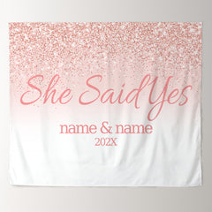 Lofaris Personalized She Said Yes Pink Wedding Backdrop