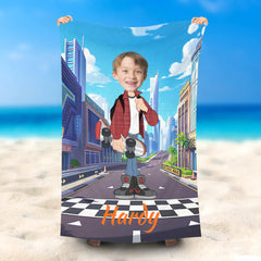 Lofaris Personalized Skateboard Racing Boy Beach Towel With Name