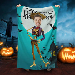 Lofaris Personalized Skeleton Halloween Blue Beach Towel