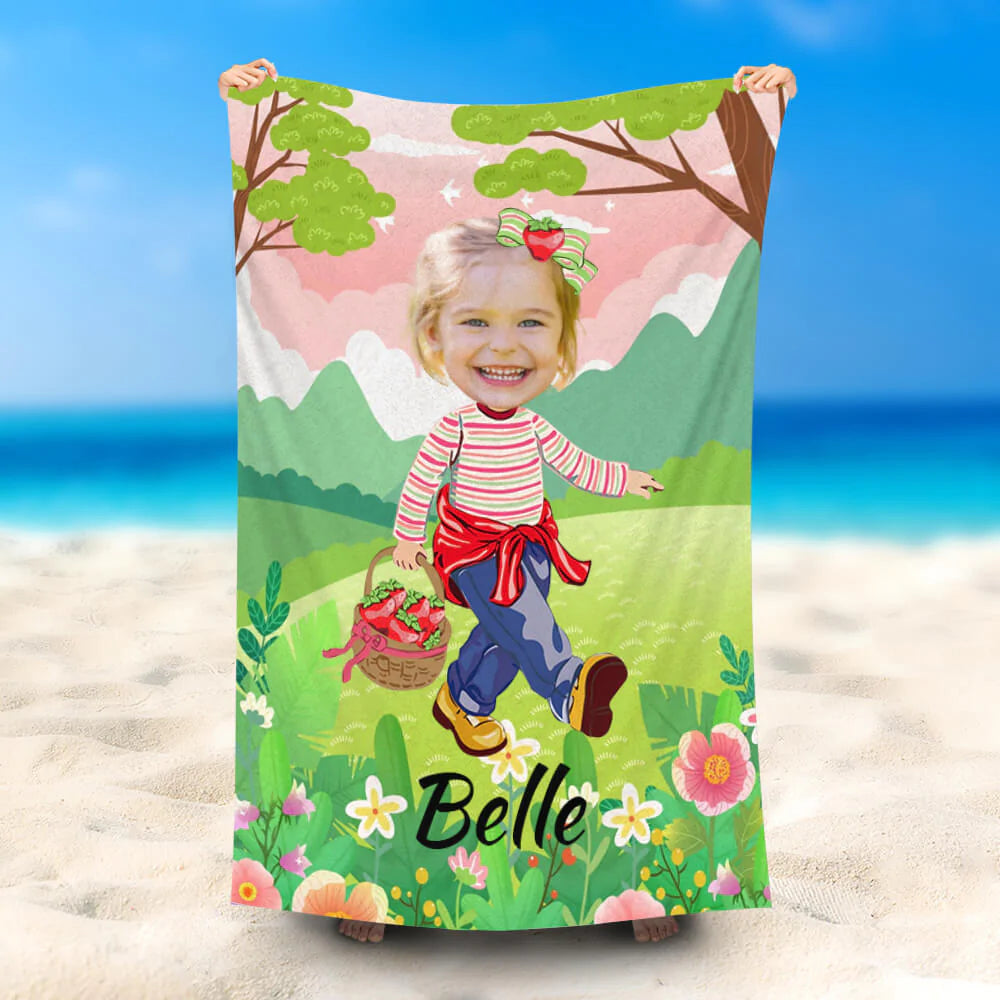 Lofaris Personalized Smile Girl Spring Outing Beach Towel