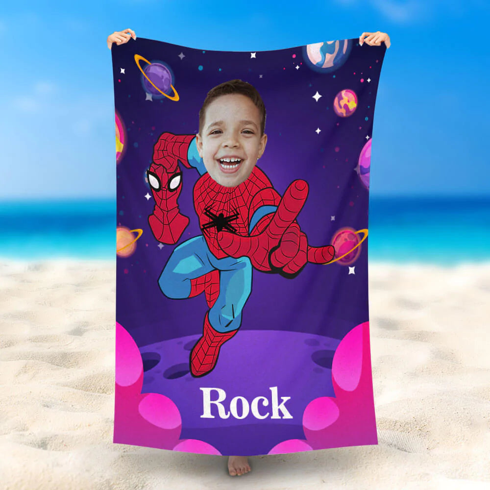 Lofaris Personalized Spider Boy Purple Summer Beach Towel