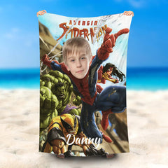 Lofaris Personalized Spiderboy And Avengers Beach Towel With Face