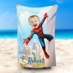 Lofaris Personalized Spiderboy Climbing Building Beach Towel