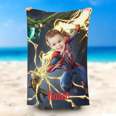 Lofaris Personalized Spiderboy Flash Fight Beach Towel