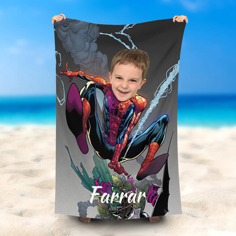 Lofaris Personalized Spiderboy Spin Thick Smoke Beach Towel