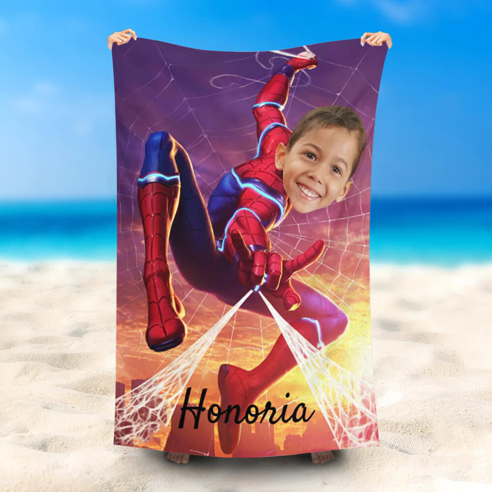 Lofaris Personalized Spiderboy Spinning Cobweb Beach Towel