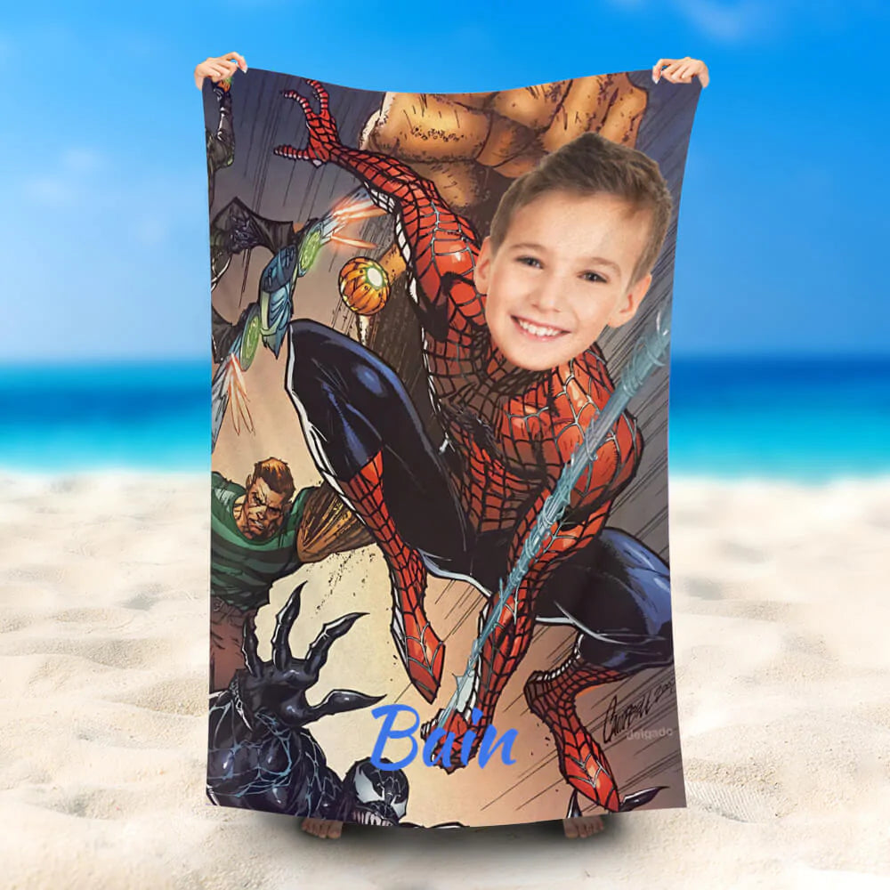 Lofaris Personalized Spiderman And Enemies Beach Towel With Name