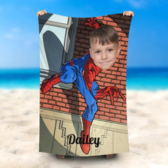 Lofaris Personalized Spiderman Climbing The Wall Beach Towel