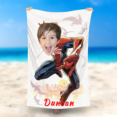 Lofaris Personalized Spiderman Face Seagull White Beach Towel