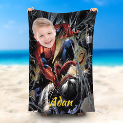 Lofaris Personalized Spiderman Fight Venom Cool Beach Towel