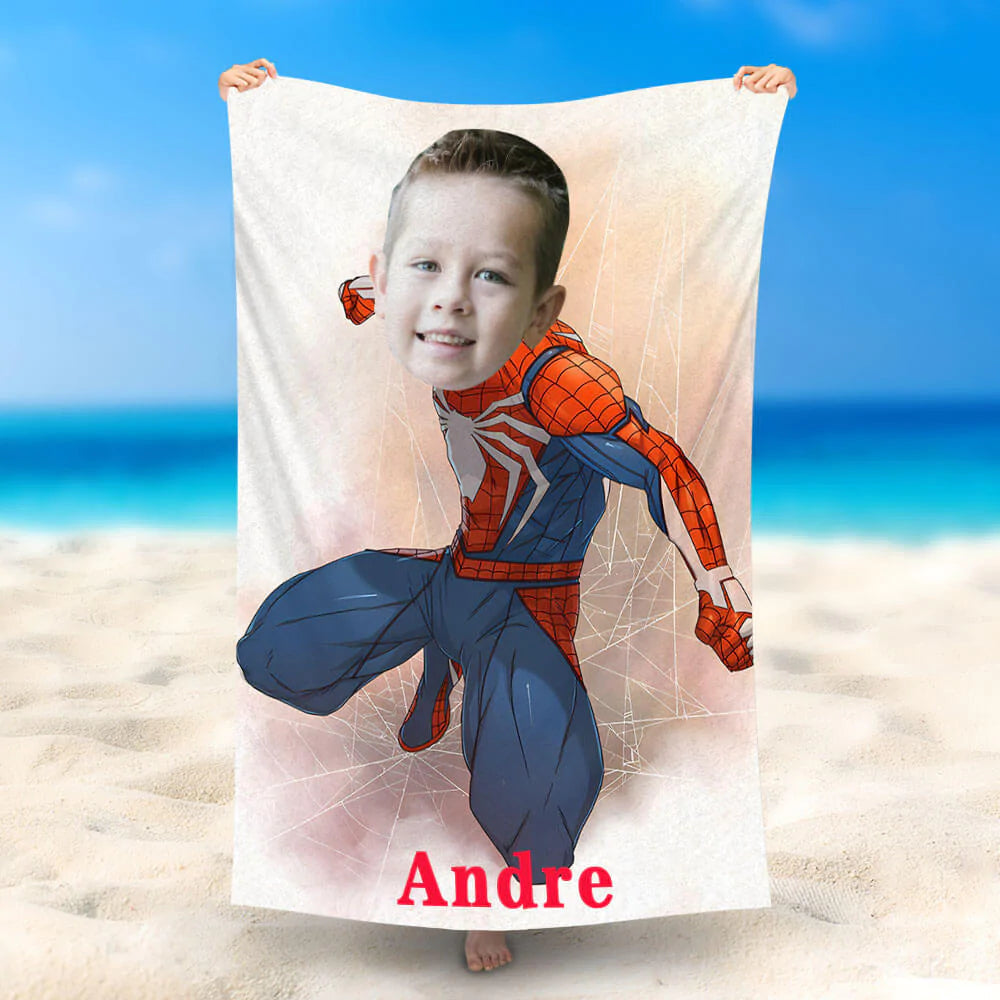 Lofaris Personalized Spiderman Squat Fist Beach Towel With Name