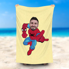 Lofaris Personalized Spiderman Yellow Beach Towel With Photo