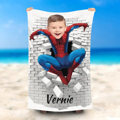 Lofaris Personalized Spidermen Through White Wall Beach Towel