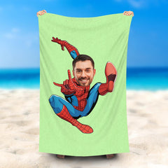 Lofaris Personalized Spinning Spiderman Green Beach Towel