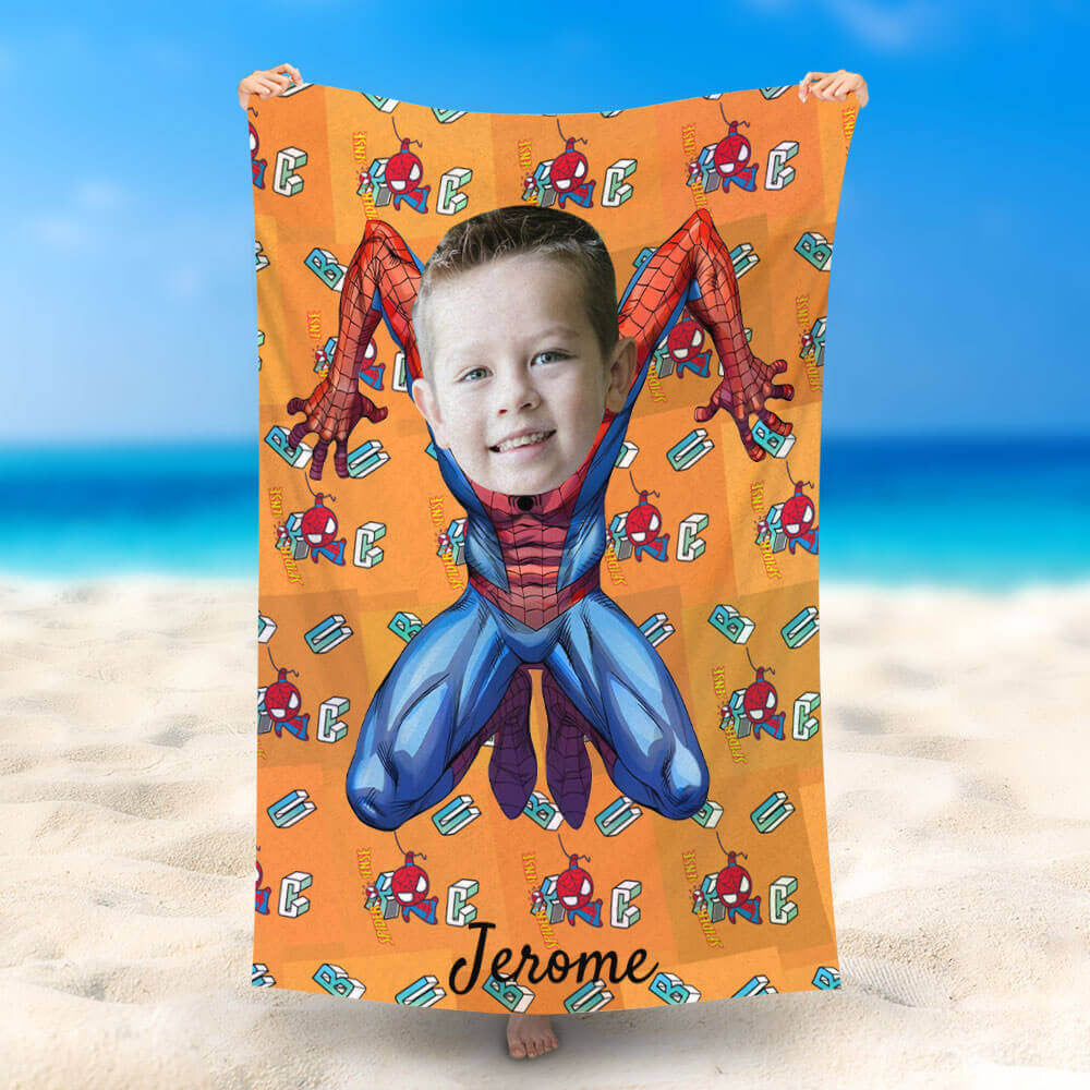 Lofaris Personalized Squat Spiderman Orange Summer Beach Towel