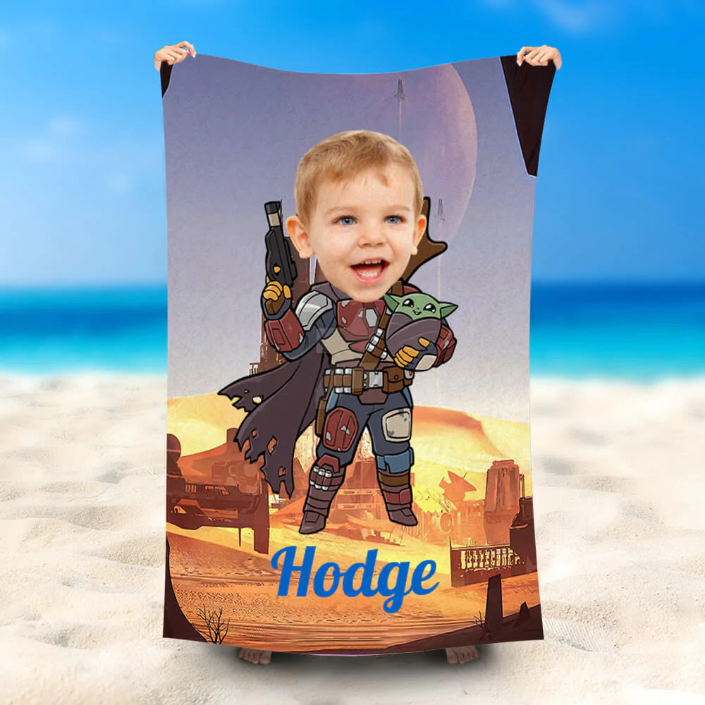 Lofaris Personalized Star Wars Mandalorian Beach Towel With Face