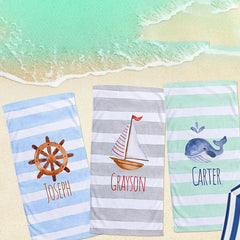 Lofaris Personalized Stripe Boat Summer Party Beach Towel