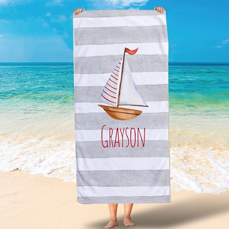 Lofaris Personalized Stripe Boat Summer Party Beach Towel