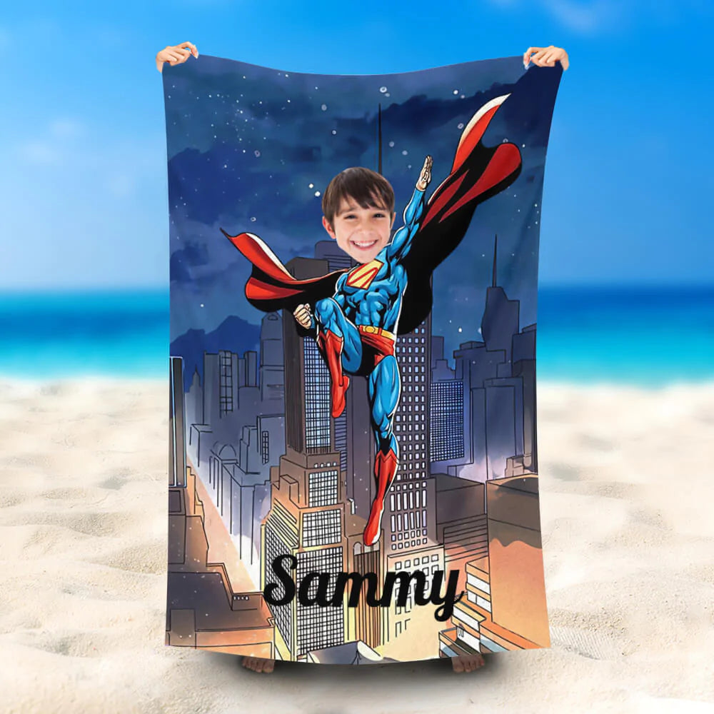 Lofaris Personalized Strong Flying Superman Summer Beach Towel