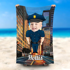 Lofaris Personalized Strong Policeman Beach Towel With Name