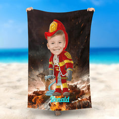 Lofaris Personalized Strong Red Suit Fireman Summer Beach Towel