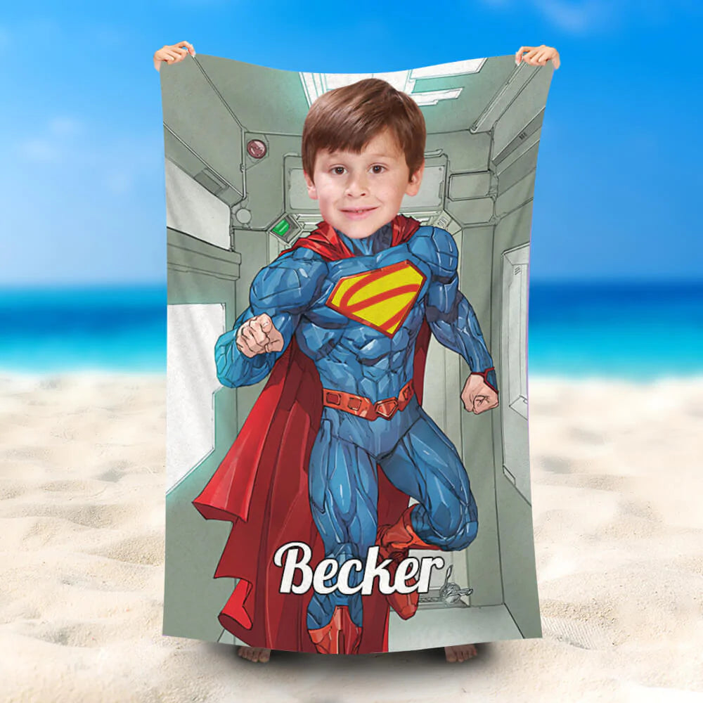 Lofaris Personalized Strong Superman Spacecraft Beach Towel