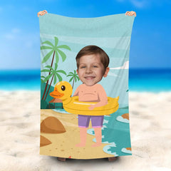 Lofaris Personalized Summer Duck Swim Ring Sky Beach Towel
